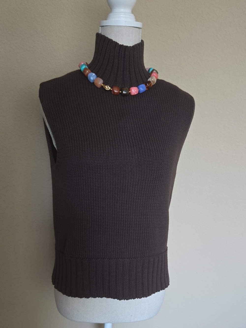 NWOT Abercrombie & Fitch (A+F) Mock Neck Cotton Knit Sweater Tank Brown - XS
